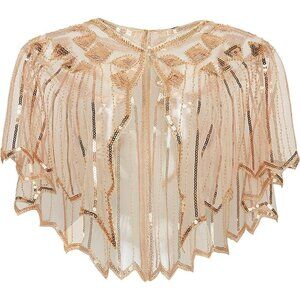 Babeyond 1920s Shawl Wraps Beaded Evening Cape Bridal Shawl Cover Up (Rose Gold)